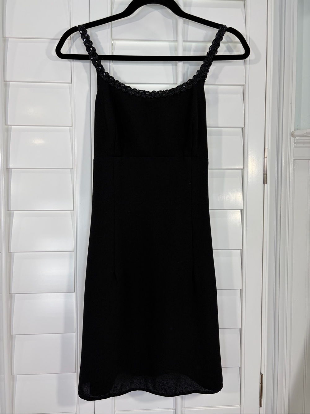 Vintage 90s Classic Black Mini Cocktail Dress with Sequin Straps (7)